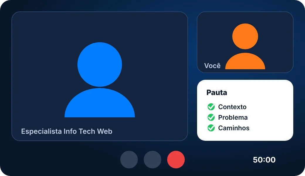 Conversa online gratuita de 50 minutos pelo Google Meet com especialista da Info Tech Web
